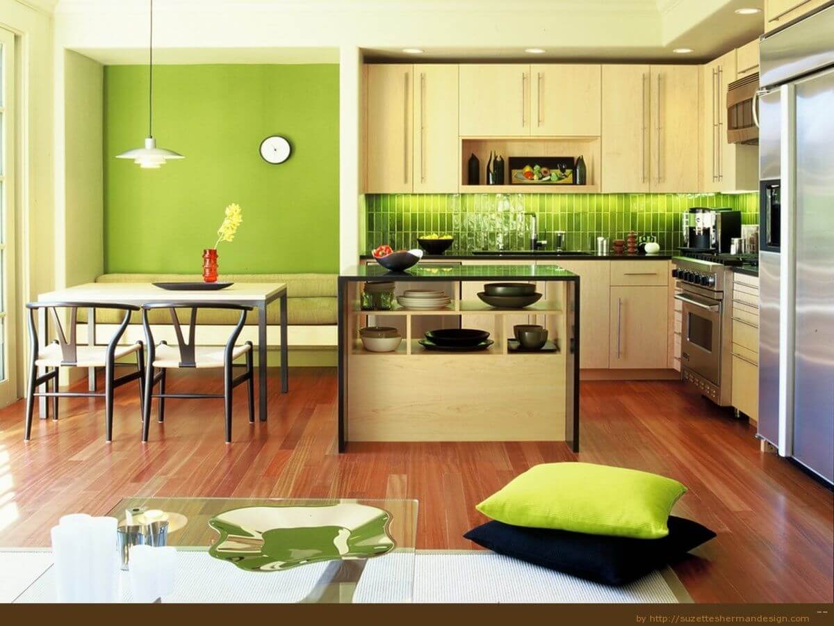 зеленая кухня-гостиная