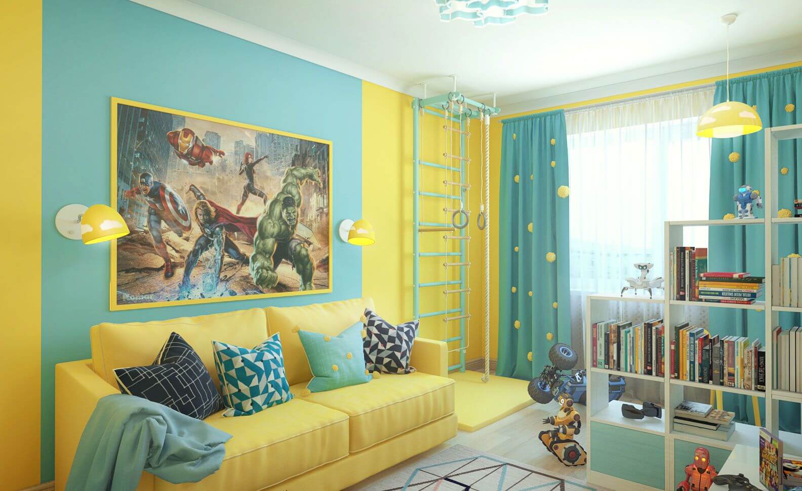 желтый диван в интерьере детской