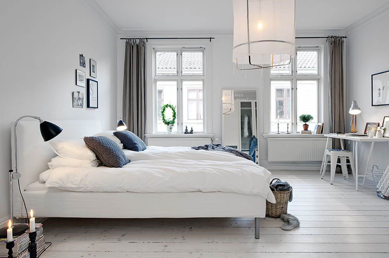 бумажный светильник в спальне в скандинавском стиле