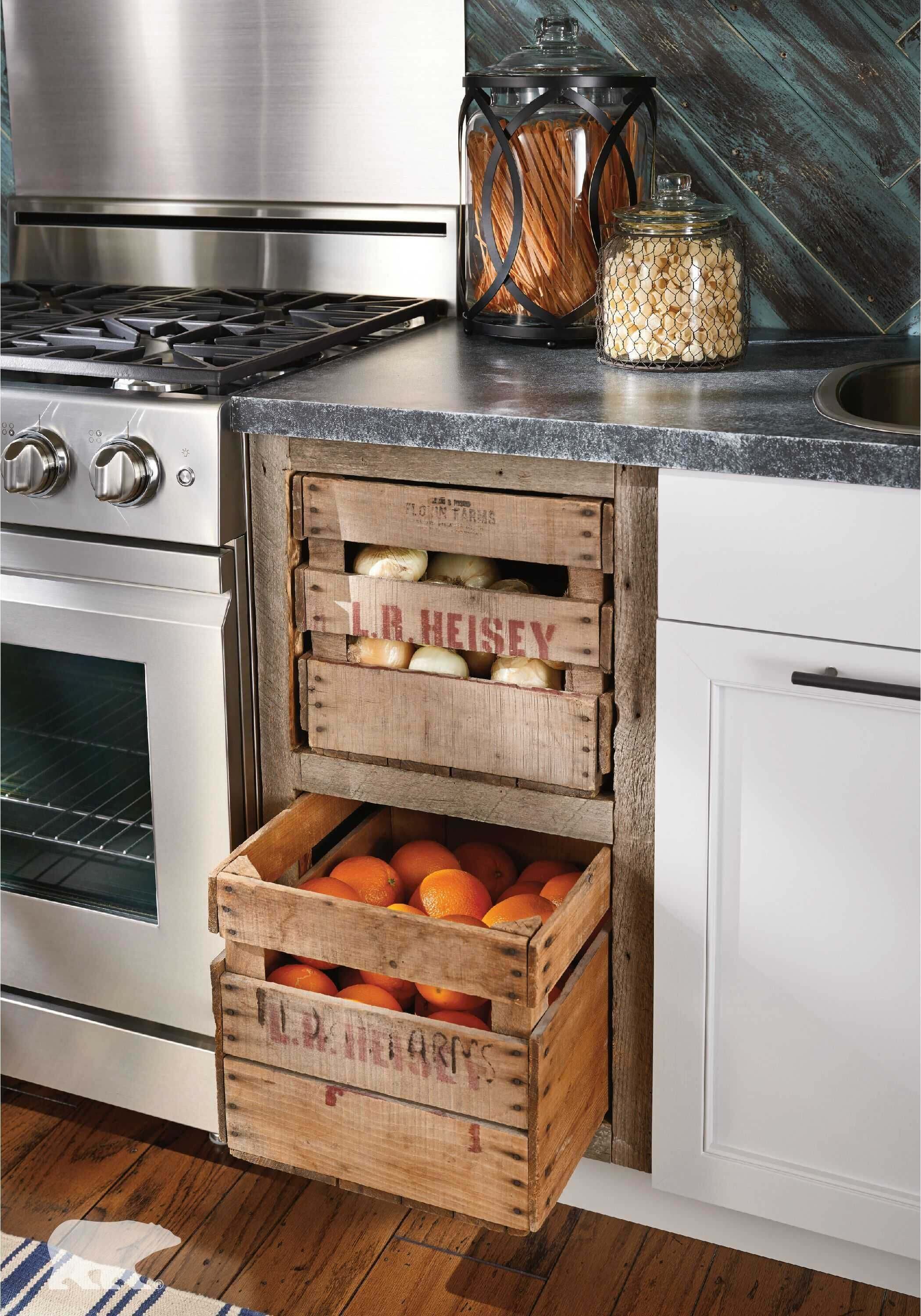 Выдвижные ящики для овощей и фруктов на кухне