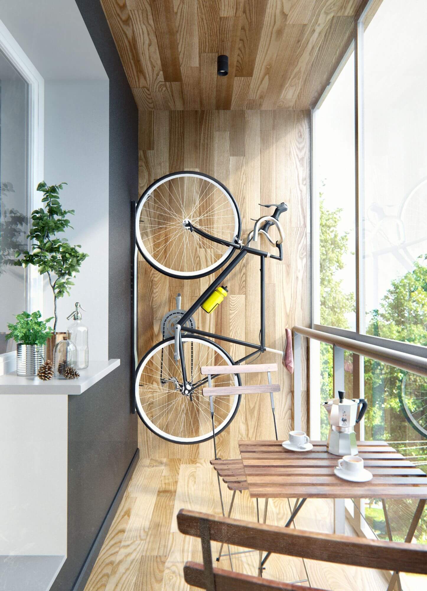 велосипед на стене на балконе