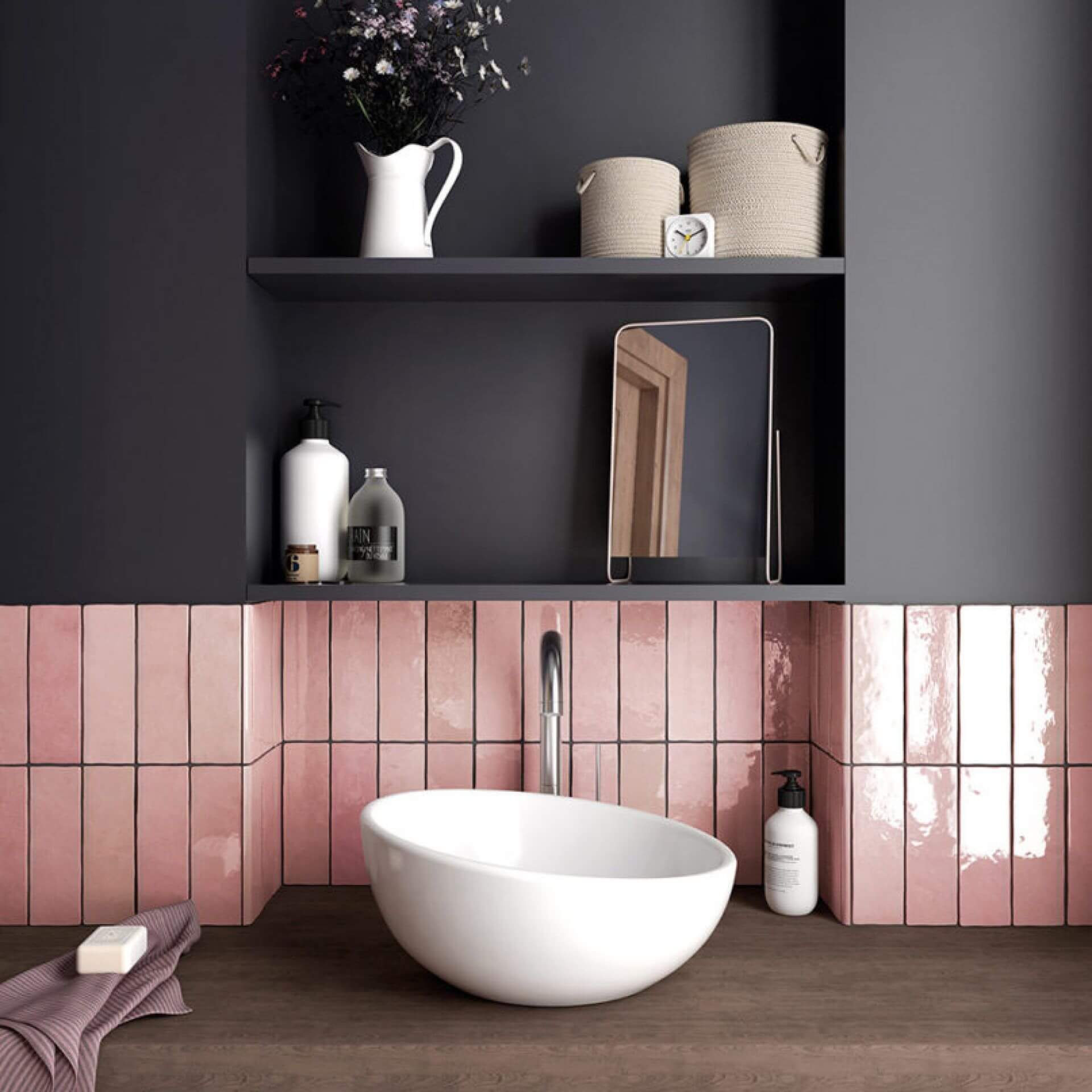 Плитка розовое золото в ванной