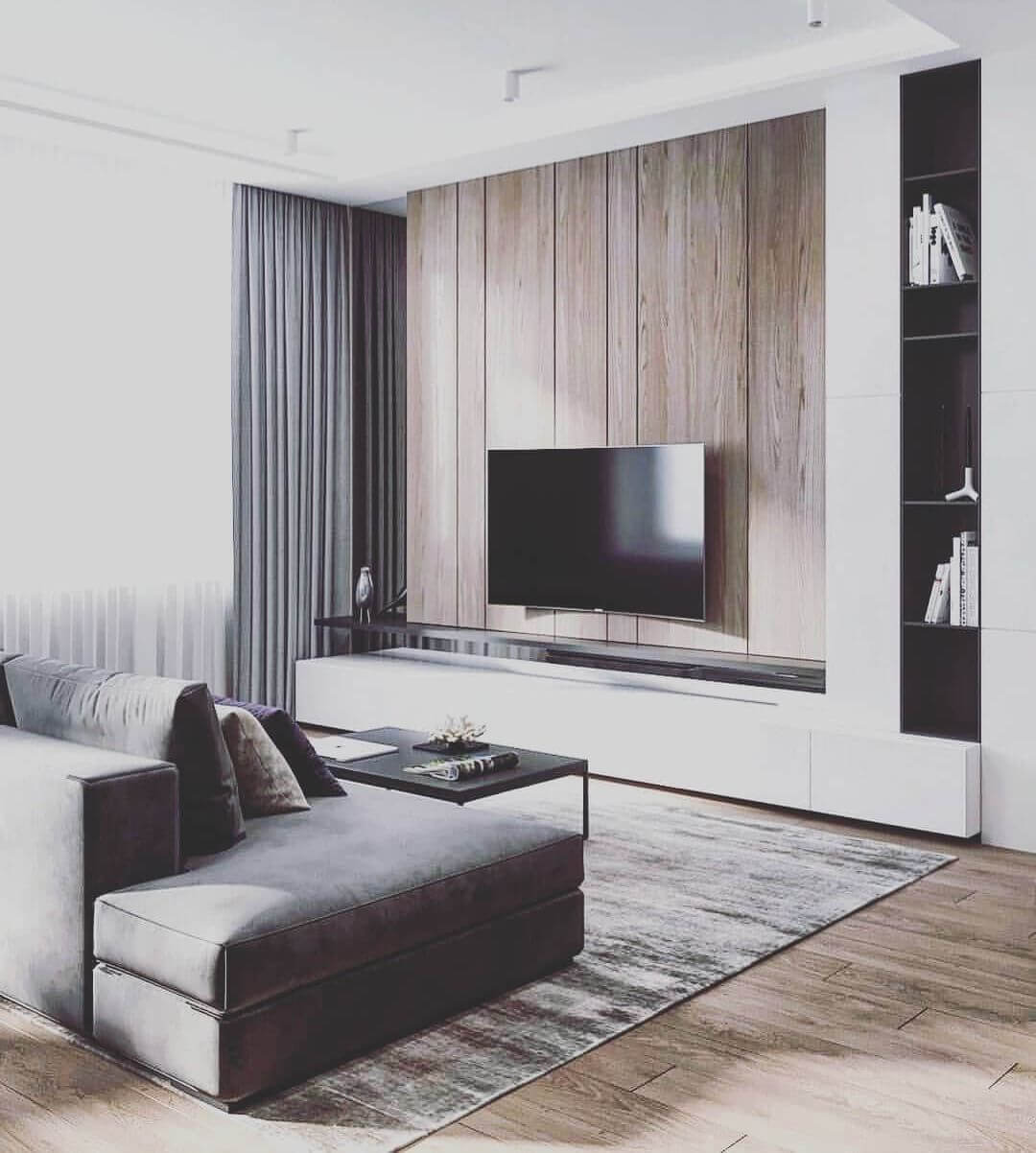 деревянная отделка стены за телевизором