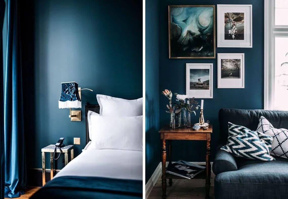 Темно-синий в интерьере маленьких комнат