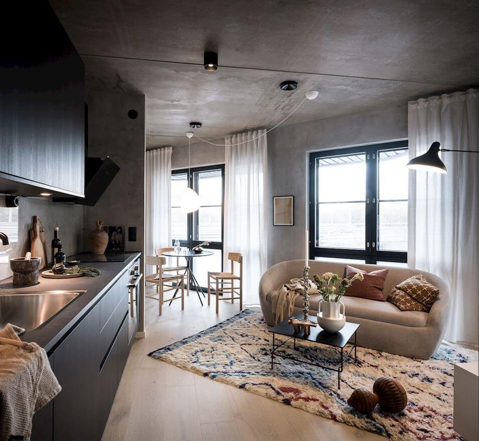 Небольшая современная бетонная квартира в Швеции