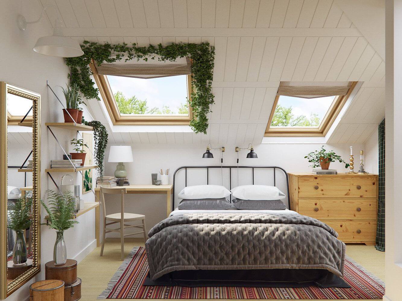 зеленый декор спальни на даче