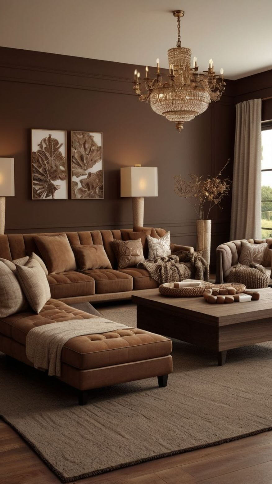 Классическая гостиная в коричневой цветовой гамме