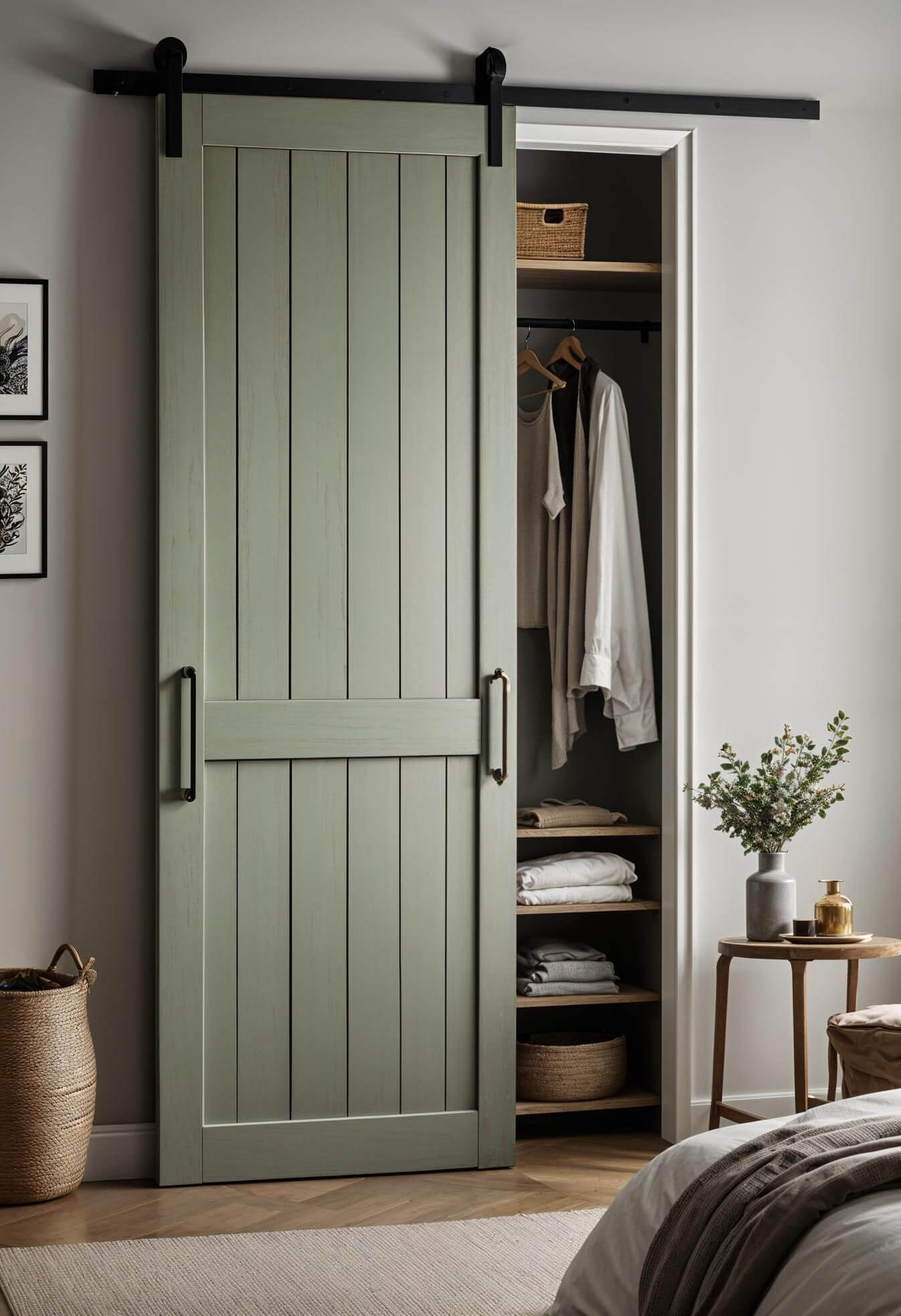 Амбарная дверь в мини-гардеробную